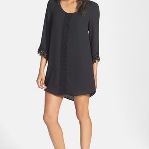 ASTR Navy Lace Trim Minimalist Mini Shift Dress/Tunic - Size Small